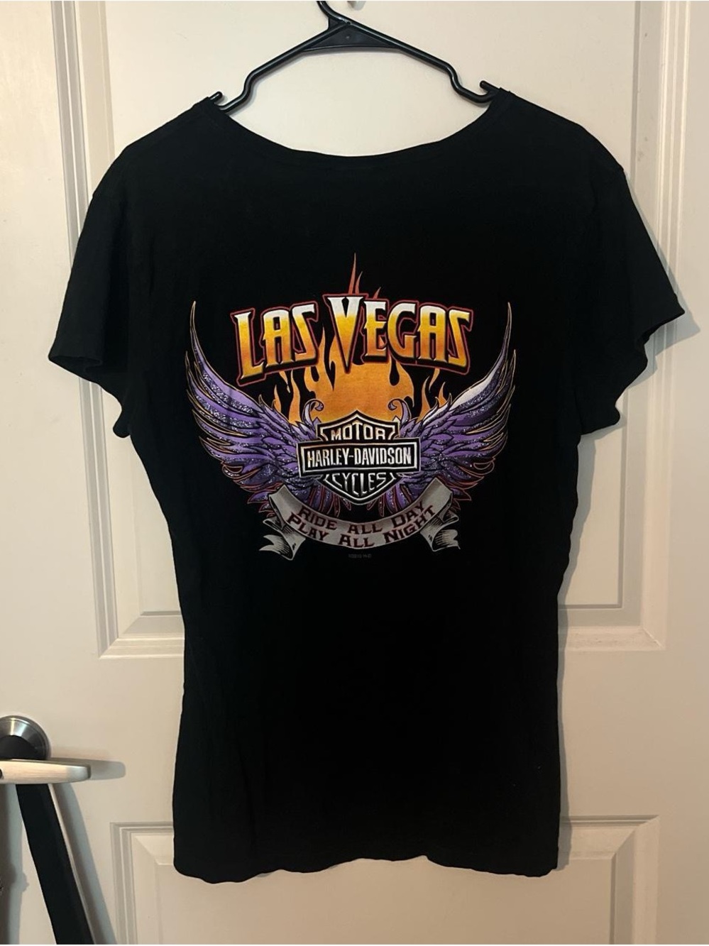 Harley-Davidson Black Las Vegas Flame Wing Graphic Tee - Women's